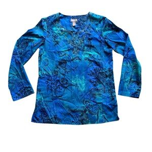 Chico’s Women’s Blue Sequin Shirt Size 0